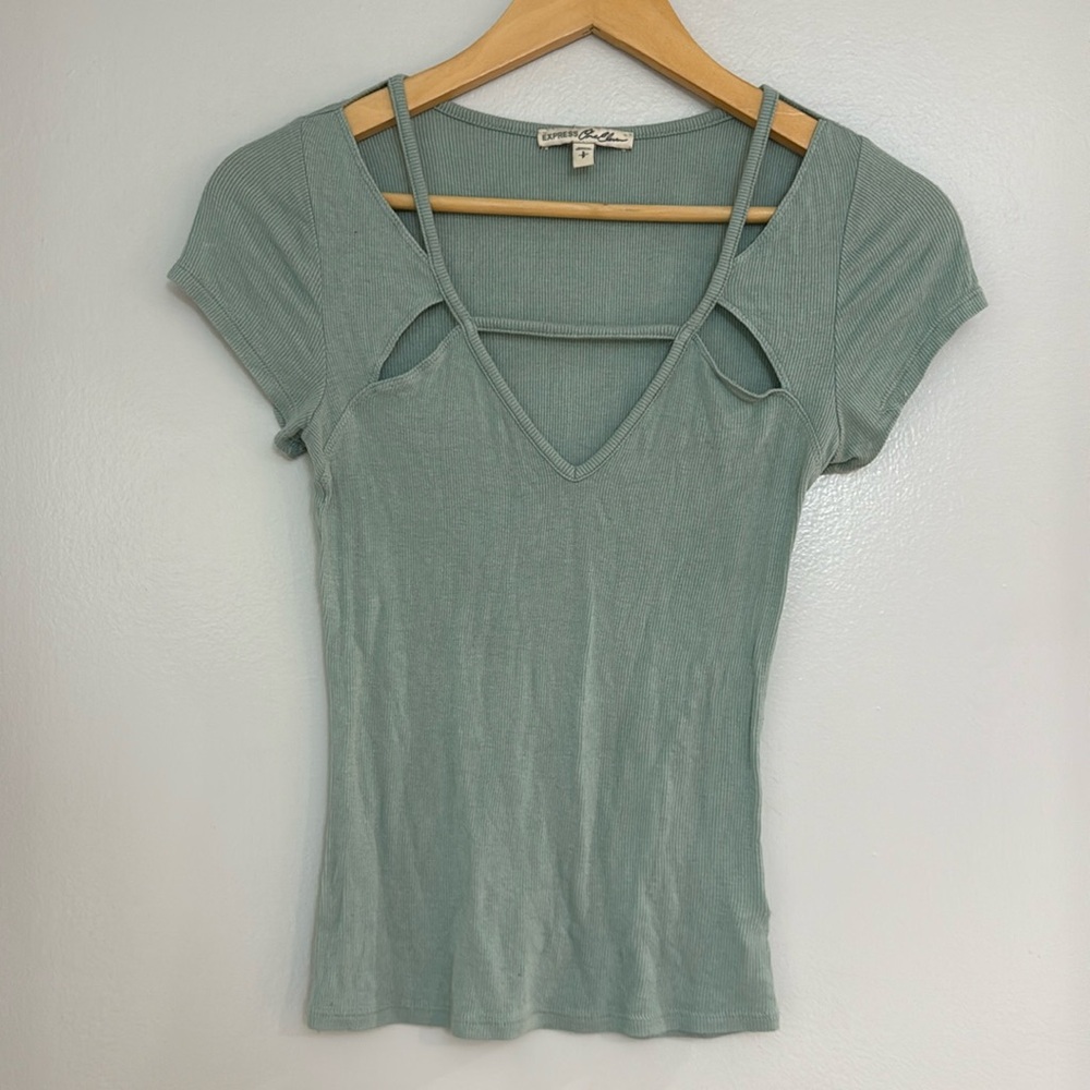 MOVING SALE Express Soft Cap Sleeve Ribbed Cutout Vneck Tshirt